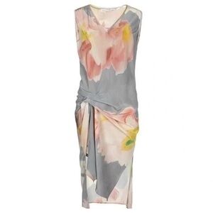 ALL SAINTS Silk Sleeveless Jodelle Midi Tank Dress Floral Pink Grey Gathered